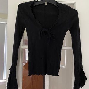 Free People Black Long-sleeve Babydoll Top